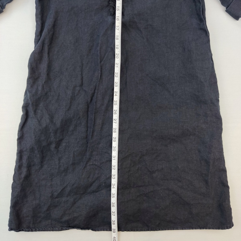 Chico's Shirt Dress Women 1 8 Black Linen Ruffle Trim Short Sleeve Shift Pockets - Picture 6 of 8